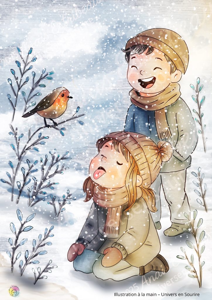 Home enfants sous la neige