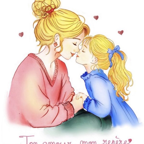 Mère et fille échangeant un baiser avec tendresse