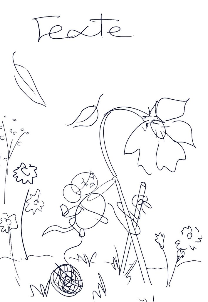 Croquis préparatoire de Miette, petite souris illustrée dans un jardin d’automne